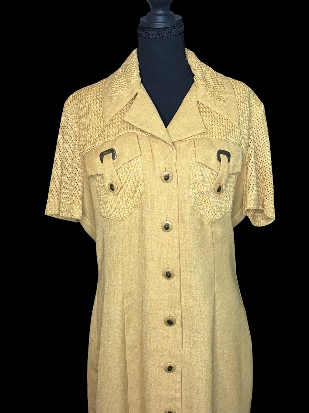 Farouche by Lori Weidner 90s Vtg Yellow Utility Shirtwaist Dress Sz 14